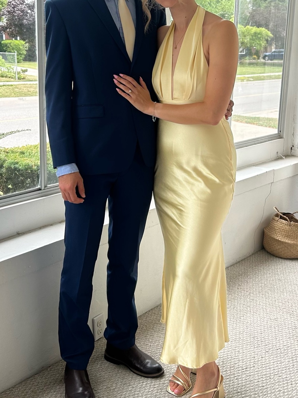 Sleeveless Halter Satin Maxi Dress in Butter Yellow